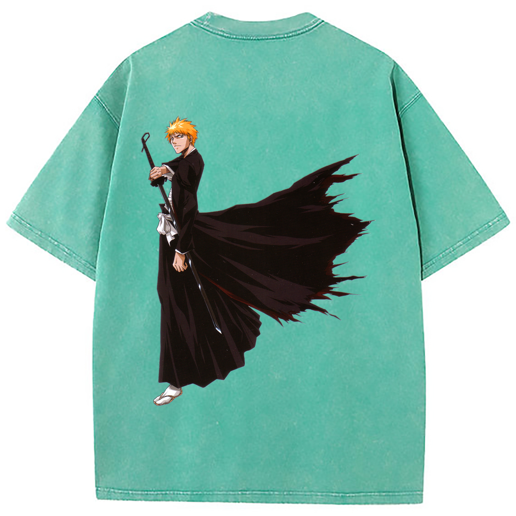 （画像用） ブリーチ 黒崎一護（くろさき いちご）BLEACH Kurosaki Ichigo 綿100% ヴィンテージ風 半袖Tシャツ（背面プリント）